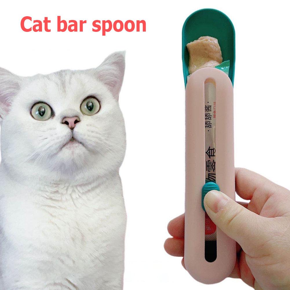 Plastic Cat Strip Squeezer Eating Supplies Pet Feeding Spoon Multi Use Snack Feeding Spoon Push Type for Puppy Kitten