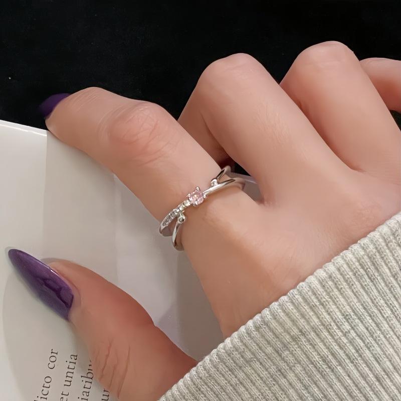Pink Sweet Girl Love Zir*****Pen Ring Niche Design Simple Fashion Light Luxury High-End Accessories Women