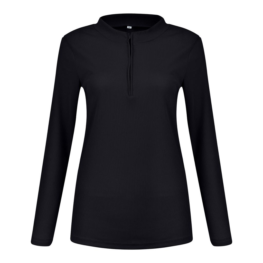Casual Women's Color Sexy Long-sleeved Pullover Zipper T-shirt Top