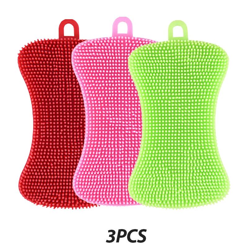 3 SZT. Silikonowa Szczotka do Mycia Naczyń Garnek Patelnia Gąbka Szorująca Silikonowa Podkładka Szorująca Szczotki do Mycia Owoców Garnków Patelni Narzędzie do Czyszczenia Kuchni