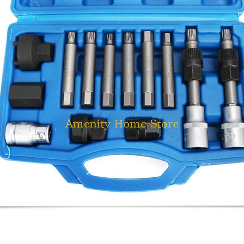 F26C Multi-purpose Pulley and Pulley Remover Set Bit and Socket Combination Set for Pulleys Removal and Installation-13pcs