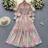 Women's Chiffon Print Dress: Stand Collar, Long Sleeve, Tie-Waist, Perfect for Spring & Autumn Vacations