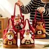Christmas Gift Tote Bag Santa Snowman Reindeer Bear Ornament Xmas Candy Apple Treat Handbag Reusable Fabric Pouch