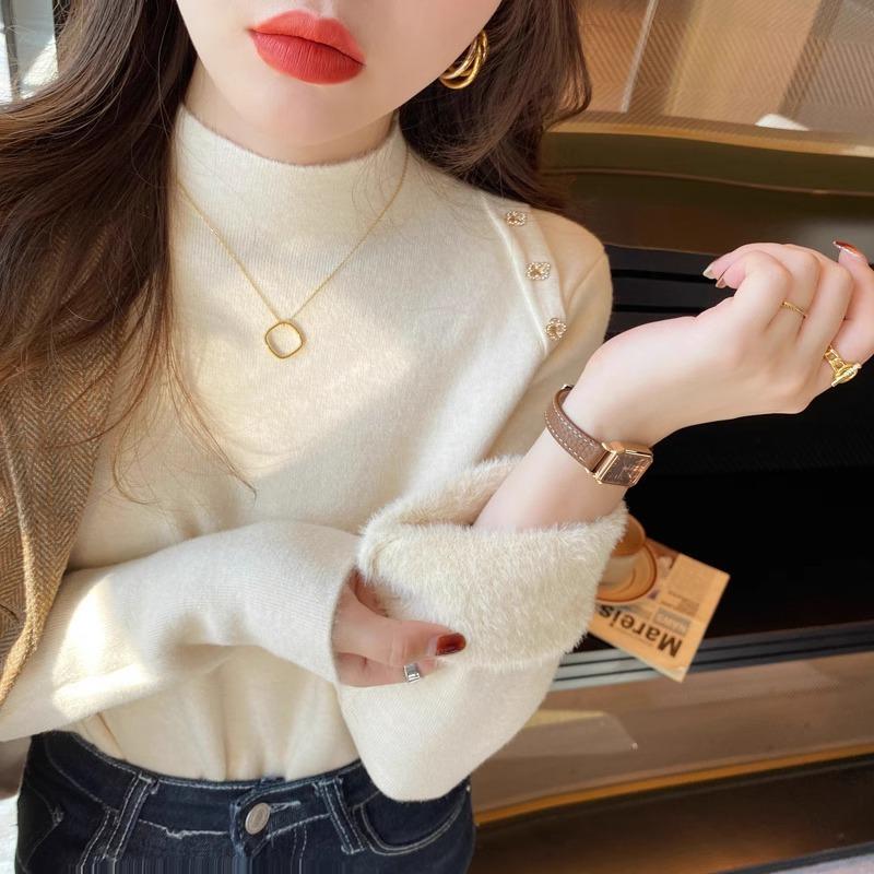 Fleece thickened bottoming shirt women's winter new integrated fleece sweater high-end knitted top