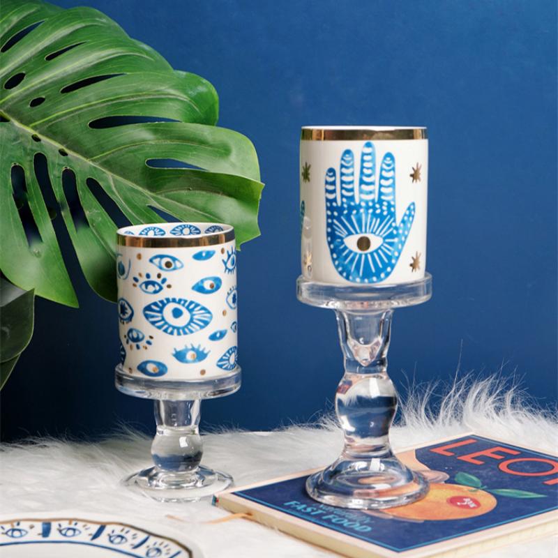 European Ceramic Blue Storage Jar Eye Print Scented Candle Jar Bedroom Jewelry Cosmetics Ring Box Delicate Nut Storage Container