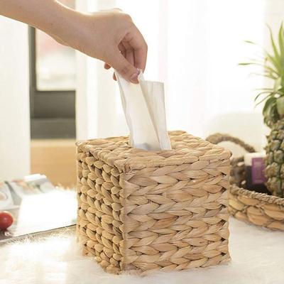 With Cover Rattan Cube Tissue Box Handmade Tissue Holder Square Rattan Weaving Tissue Box  Office