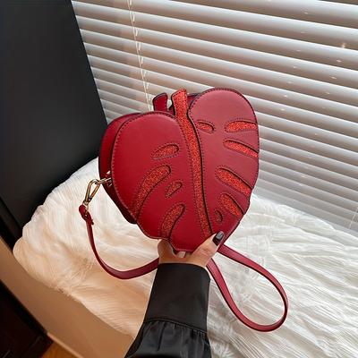 Damen Umhängetasche in Herzform mit Blattdesign - Verstellbarer Riemen, Lässige Chic Schultertasche für Alltag & Outdoor, Vielseitiges Accessoire