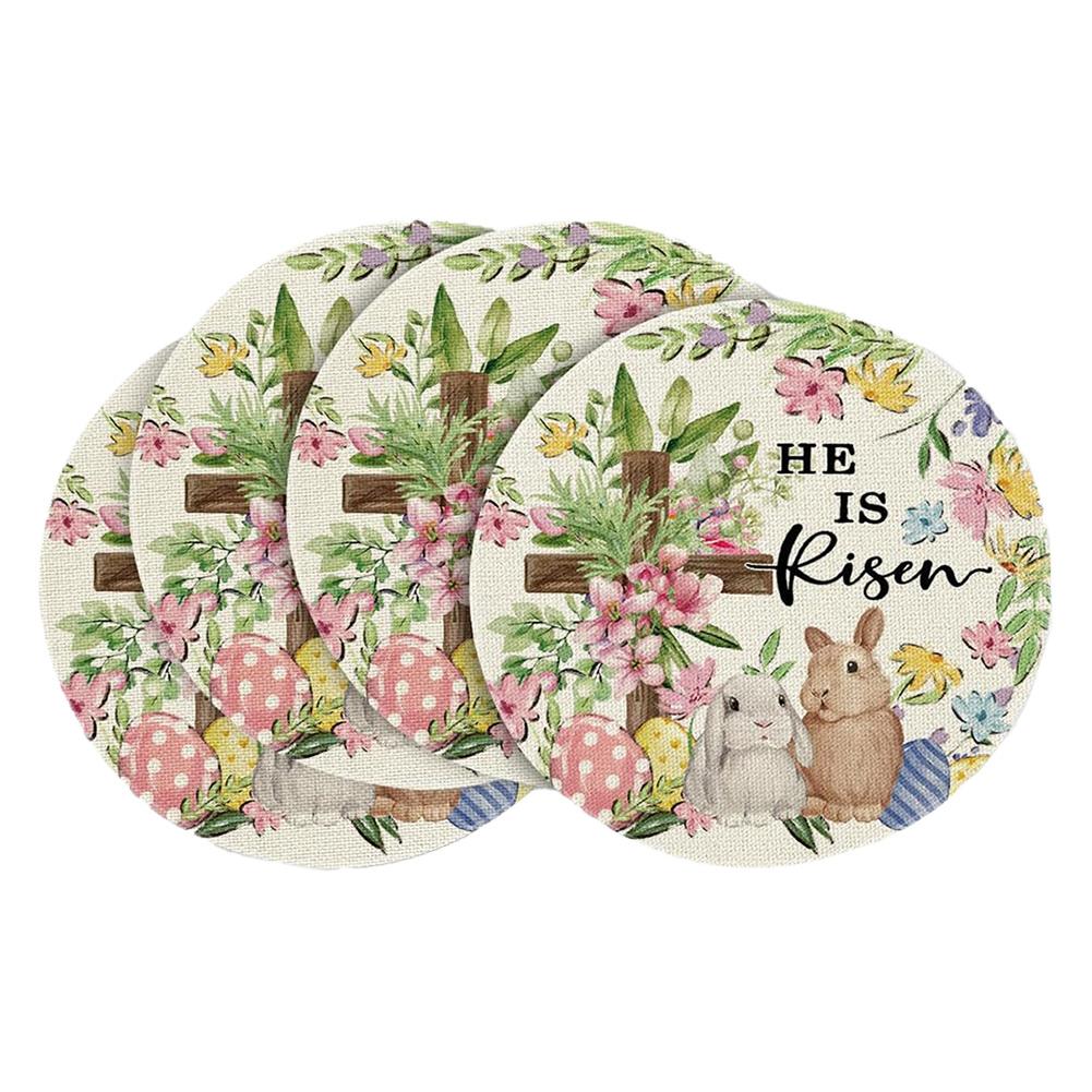 4 PCS Easter Round Placemats Linen Spring Farmhouse Round Table Mats Colored Spring Table Mats Easter Party Dining Decor