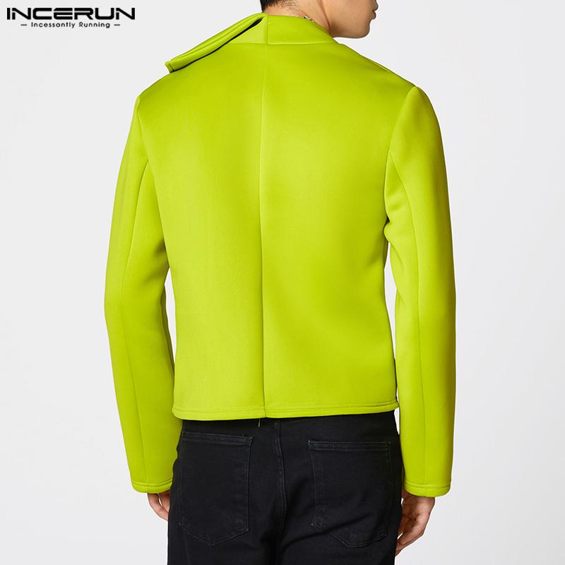 INCERUN Blazer corto da uomo con risvolto, manica lunga, incrociato lateralmente, giacche casual, cappotti