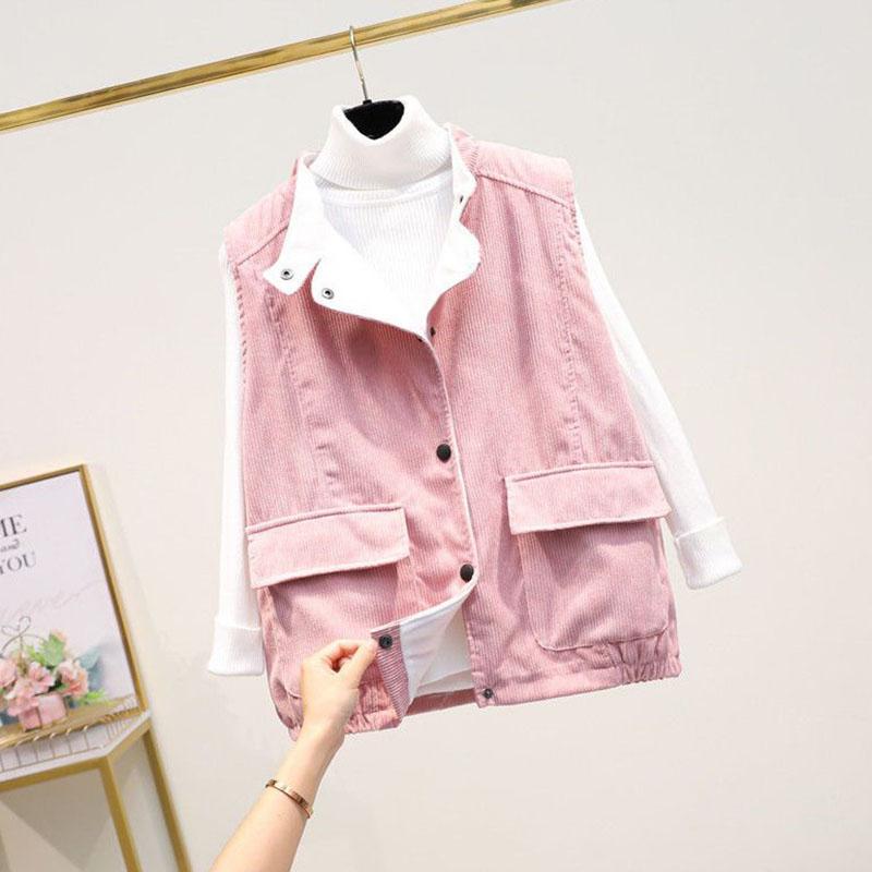 Vest for Women Cotton Winter Sleeveless Tops Vest Vintage Solid-Color Button Thickened Casual V-neck Vest