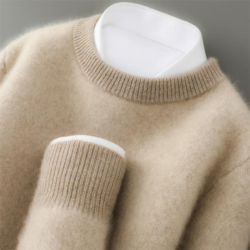 

Men s Thickened 100% Pure Wool Color Block Round Neck Sweater - Casual Loose Jacquard Knit Cashmere Top M