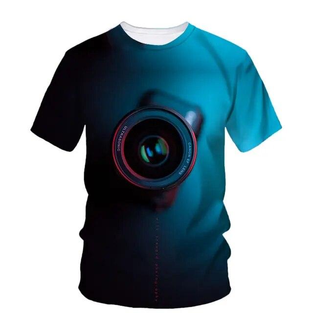 Men'S Personality T-shirt 3d High Definition Printing Camera Pattern Summer Fashion Trend Short Sleeve Photographer Crewneck Top