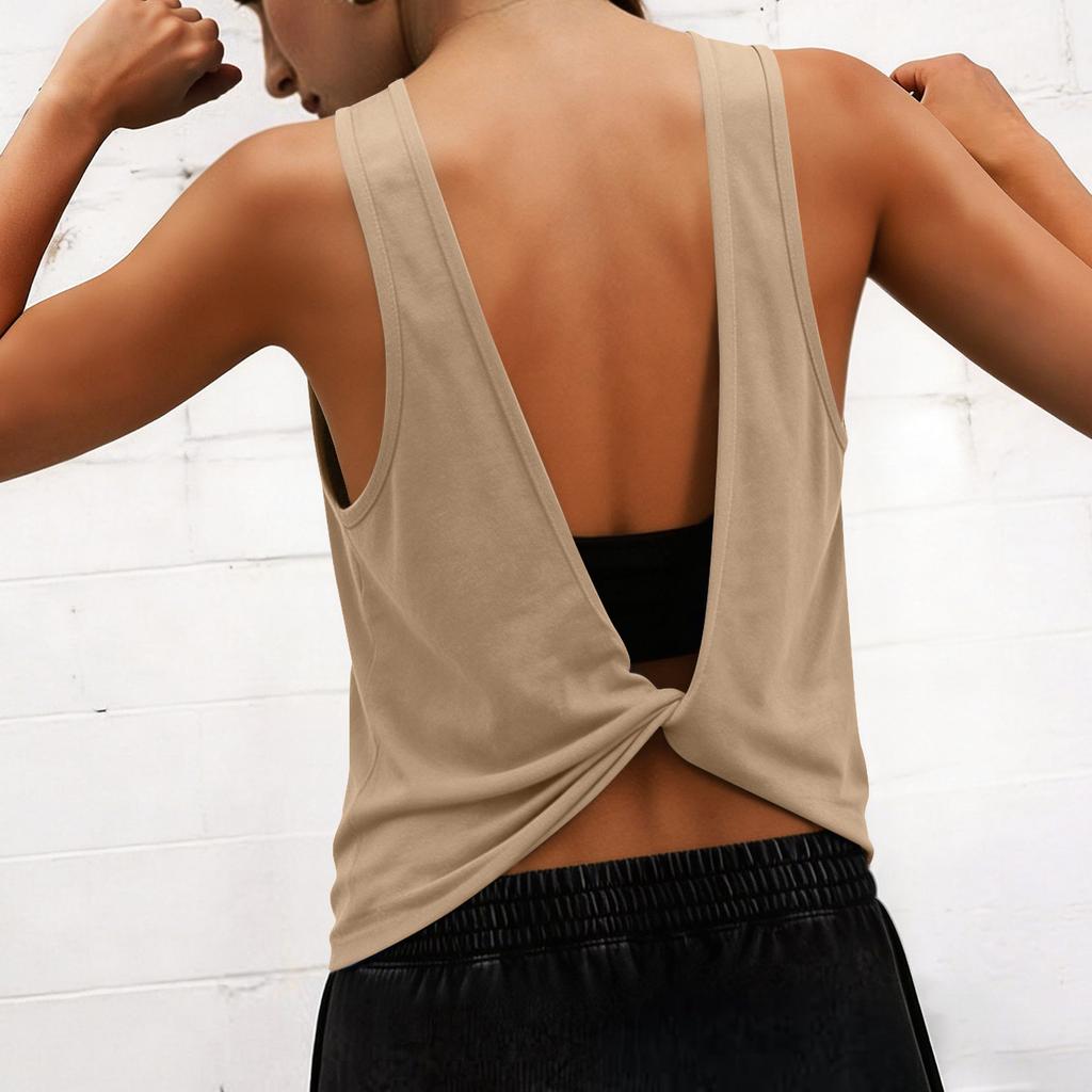 Women’s Sleeveless Open Back Tank Top Loose Fit Lightweight Athletic Yoga Workout Shirt for Gym Running Training
