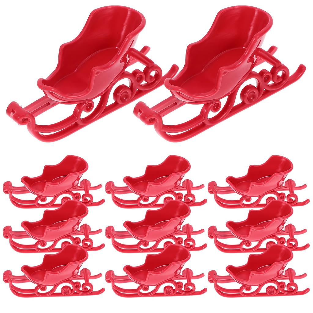 Red Christmas Sleigh Decorations Mini Plastic Sleigh Ornaments for Holiday Tabletop  Window Display, Festive DIY Christmas Decor