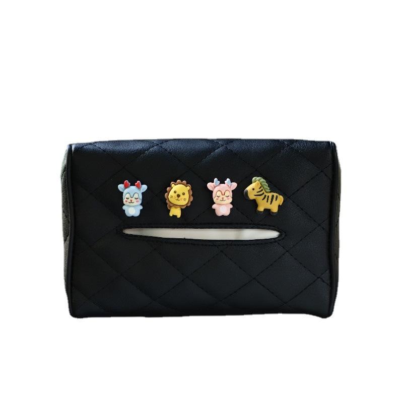 Leather Car Tissue Box Cartoon Cute Car Seat Back Hanging Drawout Box Multifunctional Armrest Box