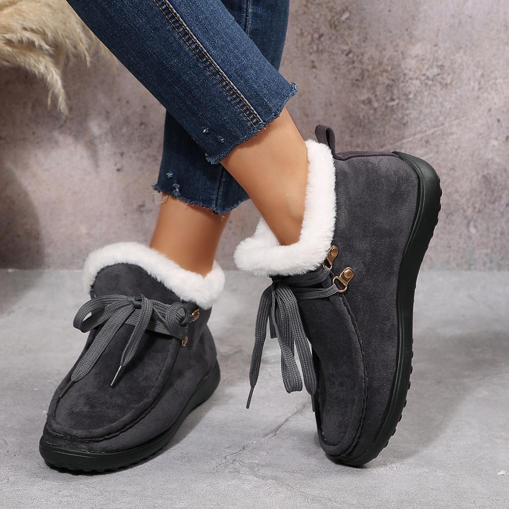 Fashion New Womens Winter Ankle Boots Slip on Suede Snow Boots Plush Casual Fur Warm Cotton Shoes Outdoor Casual Ladies Flat Bottom Shoe