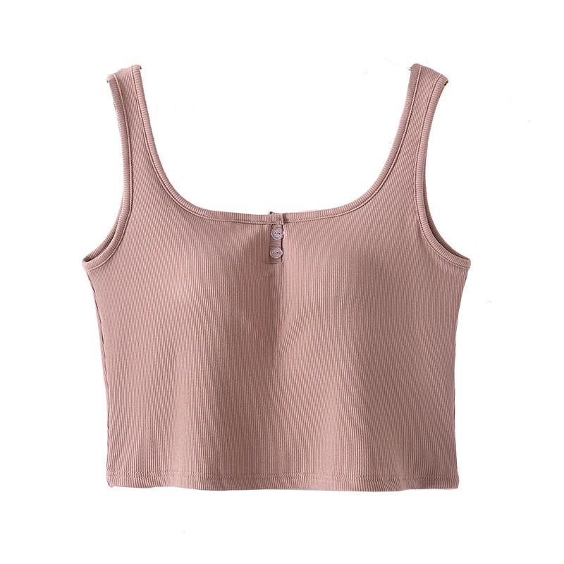 Women's Solid Color Vest Without Wires, Padded Round Neck Bottoming Top