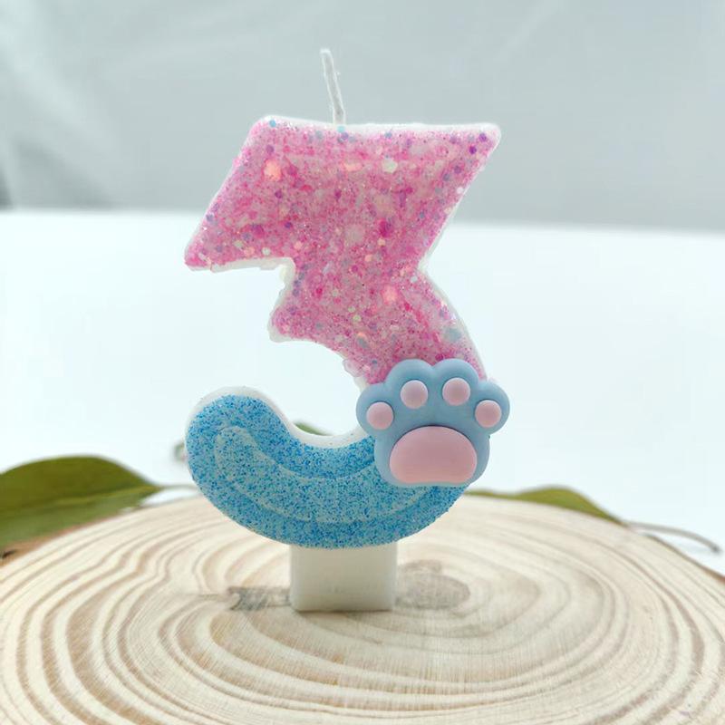 Blue and Pink Cat Claw Number Candle Birthday Candle Girls Cake Decoration Creative Beautiful Design