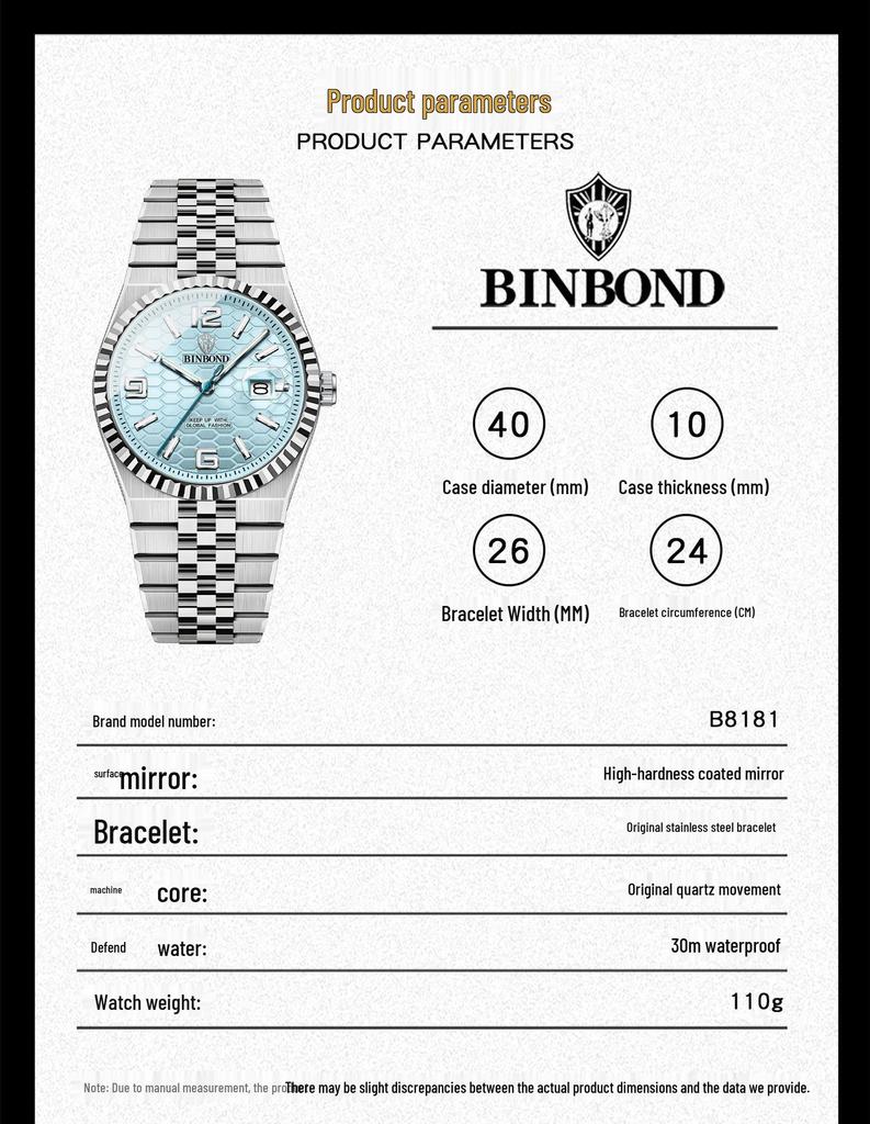 Binbang BINBOND Men's High-End Genuine 2025 Large Dial Watch