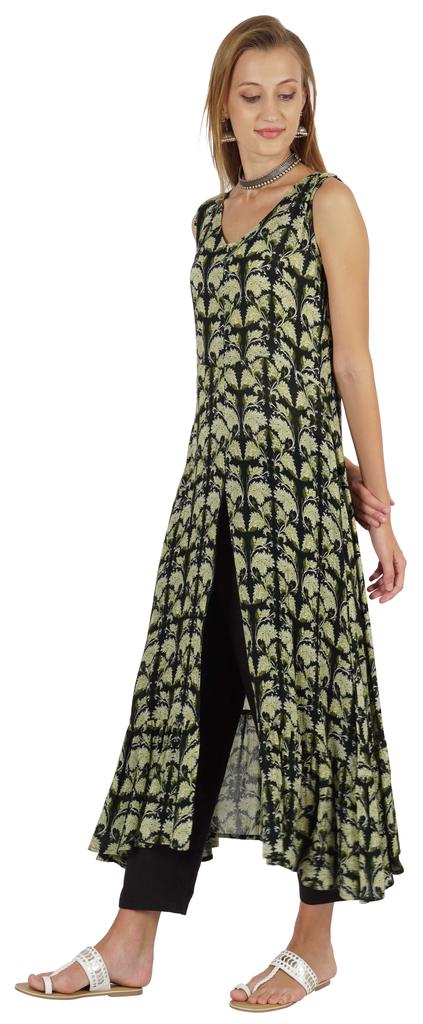 Phagun Indo Western Printed Flared Kurti For Womens Sleeveless Indian Traditional