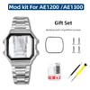 AE1200 Case Stainless Steel Bezel Strap for Casio G-Shock 3299 AE-1200WH AE-1300 Modified Metal Wristband Case Mirror Glass Kit