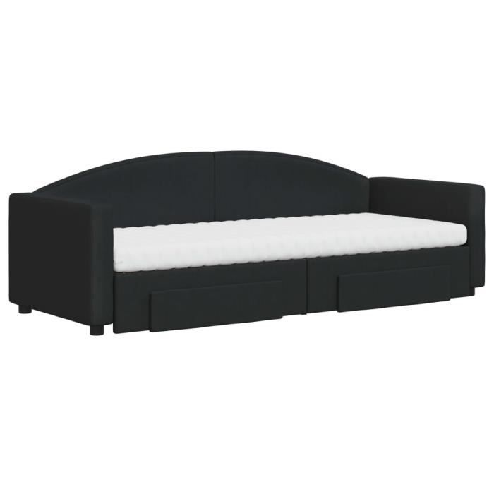 VidaXL Lit de jour avec gigogne et tiroirs noir 80x200 cm tissu 3197239