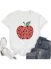 Women Apple Love Print Shirt Heart Graphic Tees Funny Summer Short Sleeve Gift Tops