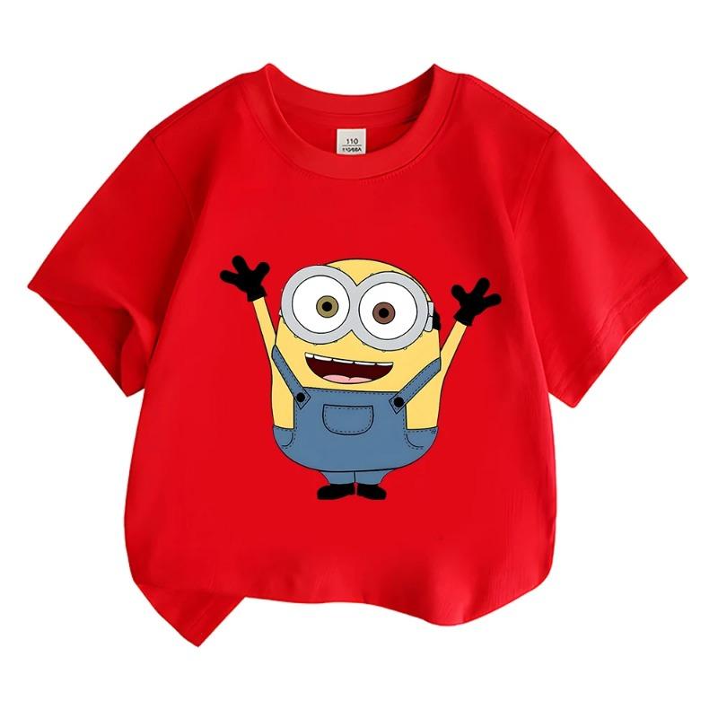 Bob Kids Short-sleeved Summer Minions Baby Round Neck Cotton T-shirt Boys Girls Comfy Tops Cute T-shirt Tops High Quality Tees