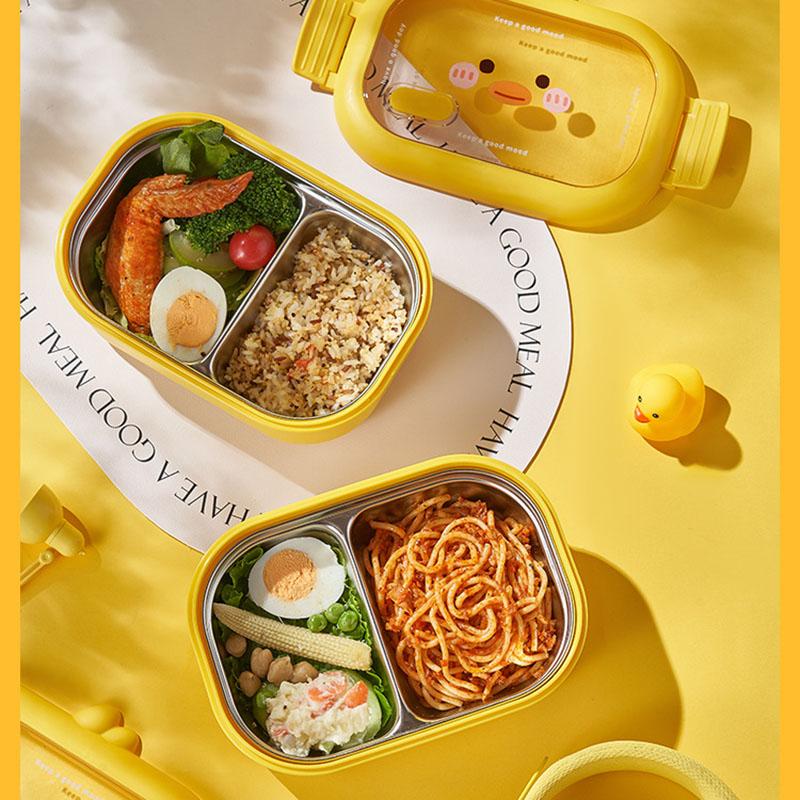 Stainless Steel 2 Compartments Bento Lunch Box For Kids Leakproof Lunch Food Container For Girls Boys