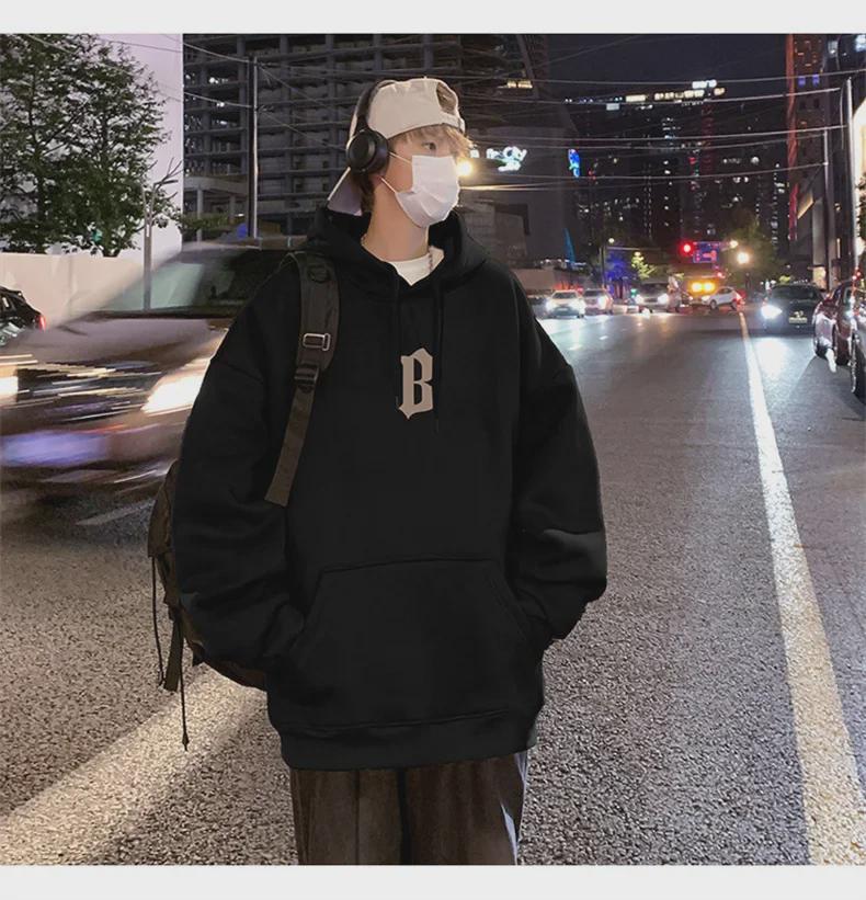 Men's Hong Kong Style Retro Hooded Sweatshirt - Spring/Fall American Heavyweight High Street Trendy Loose Jacket with Plus Velvet