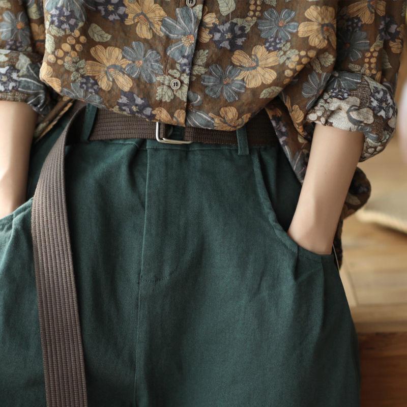 Dámská košile z bavlněného plátna s potiskem Dámská neformální košile na jaro a podzim Vintage s dlouhým rukávem