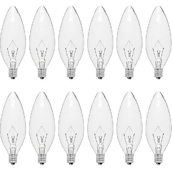 12-Pack 40 Watt Chandelier Light Bulbs, Incandescent Candle Light Bulb - Warm White 2500K, 500 Lumen Dimmable, E12 B10 Clear Candelabra Light Bulbs