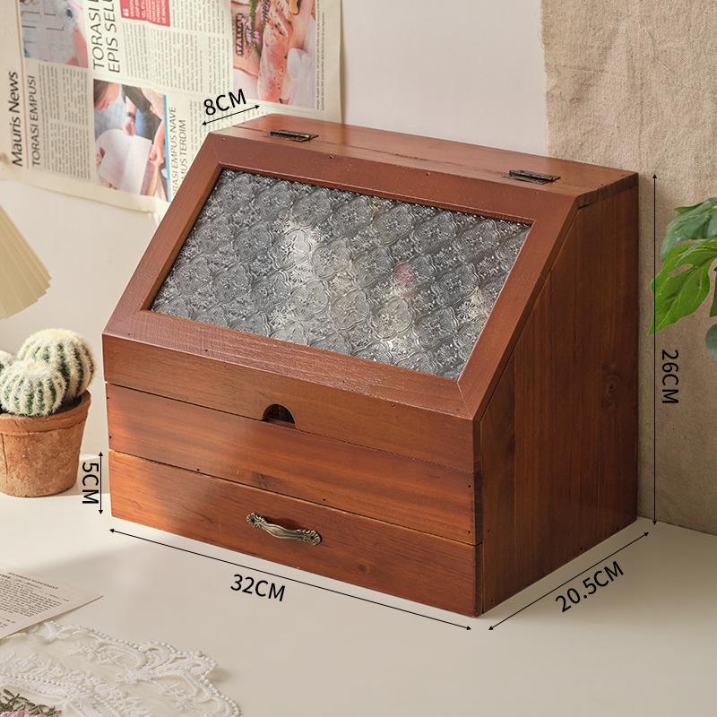

Wooden Cosmetic Organizer with Glass Top Multi-Use Storage Box for Makeup Jewelry Desk Finishing Box Drawer Design