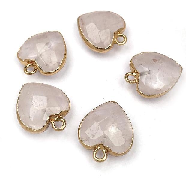 QSLLER 8 PCS Heart Shaped Natural Stone Pendants Healing Chakra Reiki Love Stone Charm Bulk for Jewelry Making