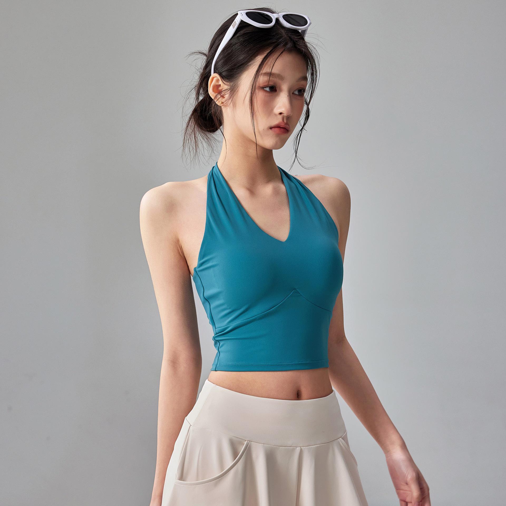 Спортивный топ-бра с открытой спиной и поддержкой для фитнеса - Стильный топ для йоги Large синий