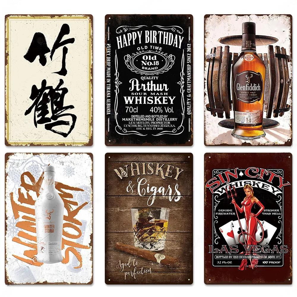 FJ Whisky Affischer Plakett Vintage Metallplåt Dekor Metallskyltar Pin Up-flicka Retro Väggdekoration för Bar Klubb Pub