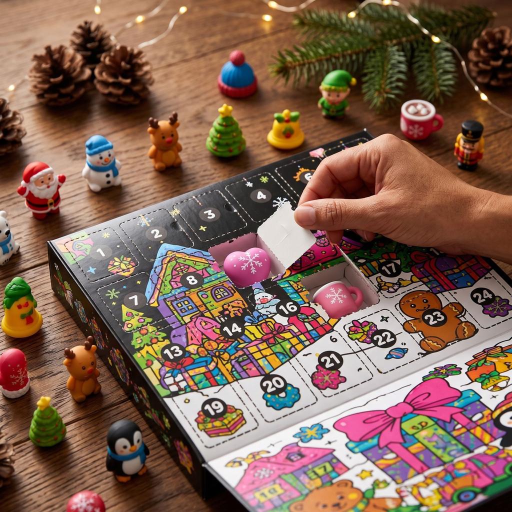 Calendrier de l'Avent de Noël Compte à rebours avec Jouets, Jouets Surprise Résine Anti-Stress