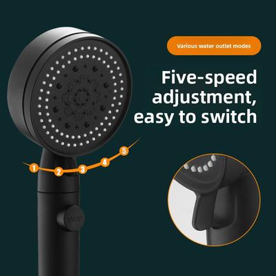 Black Knight Five-speed Multi-functional Pressurized Showerhead, Matte Black Large Handheld Showerhead Shower
