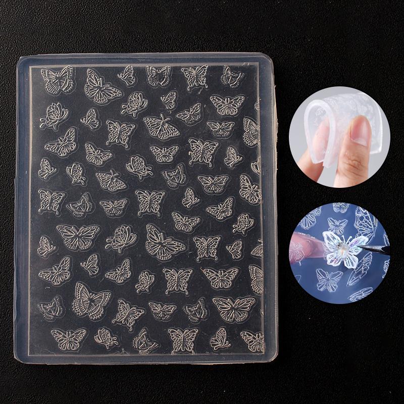 Nail Silicone Molds Butterfly Flower Jellyfish Stamp Template Nail Charms Nail Tools Nail Art Decoration Relief Nails Accessorie
