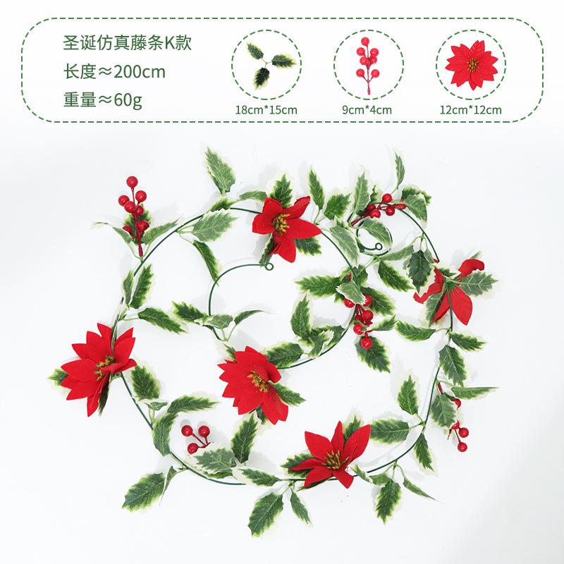 Christmas Rattan European And American Home Decoration Arrangement Artificial Fake Leaves Simulation Christmas Decoration Rattan
