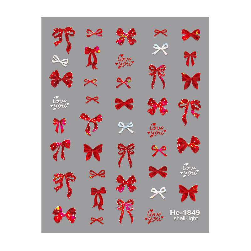 Elegant French Manicure 5D Nail Art Stickers with Bow Pearl Heart and Polka Dot A9