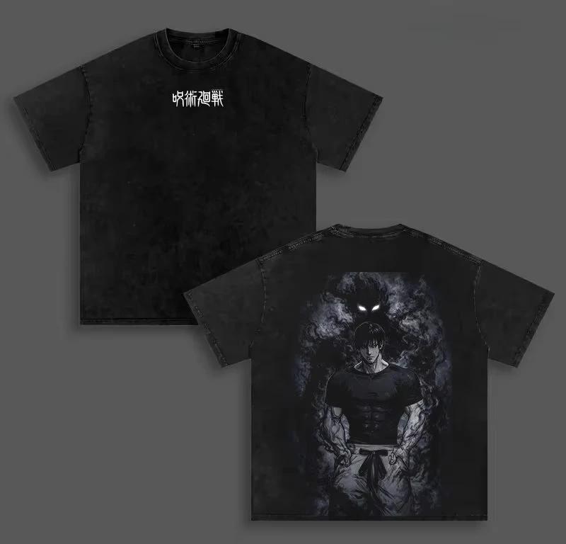 Manga Jujutsu Kaisen Fushiguro Toji T-shirt Vintage Washed Tee Shirt Summer Casual 100% Cotton Tshirt For Men's Clothing Tops