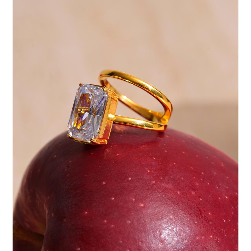 Eetit Bling Cubic Zirconia Rectangle Golden Ring High Quality Stainless Steel Tarnish Resistant Premium Jewelry Recommend