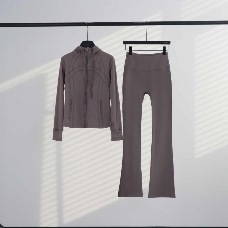 LU Womens Hooded Jacket Flared Pants Set Define Slim Fit Yoga Activewear