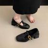 2026 New Strap Leather Shoes Women's French Square Toe Mary Jane Shoes Retro Mid Heels Oxford Shoes Women's Pumps