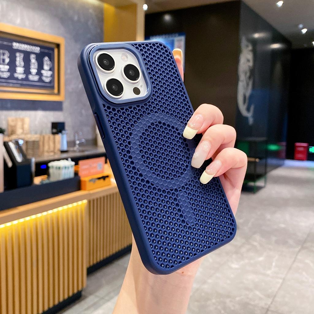 New Fashion for iPhone 16 Pro Max Phone Case Breathable Cooling Honeycomb Heat Dissipation Wireless Charging Skin Protection