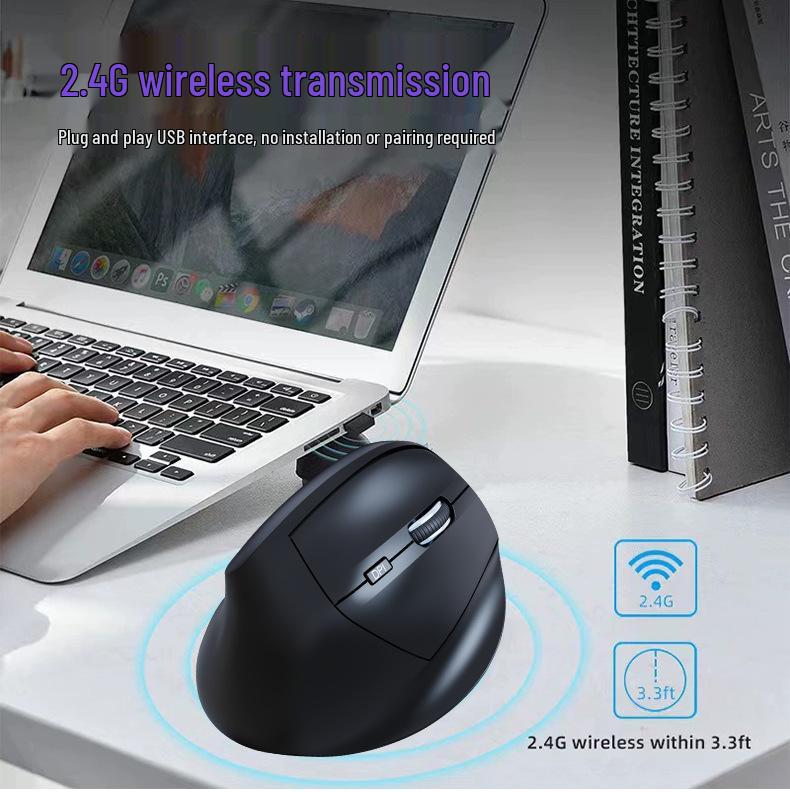 Ergonomic Vertical Wireless Rechargeable Bluetooth Mouse - Silent Dual Mode for Notebook