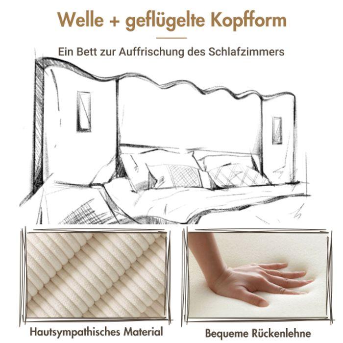 Lit Double Capitonné - MUVOE - 180 X 200 Cm - Beige - Tissu Velours Côtelé - Liseuse USB-C