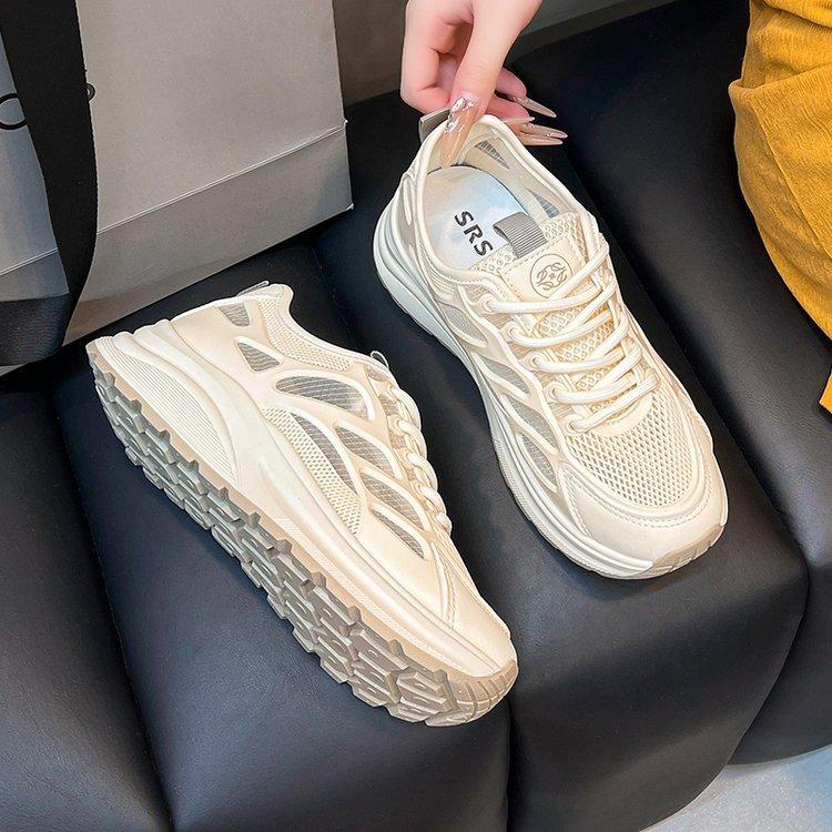 Summer Hollow Women's Casual Sneakers Breathable Height-increasing Platform Shoes Soft Sole Shock-absorbing Running Shoes 2025