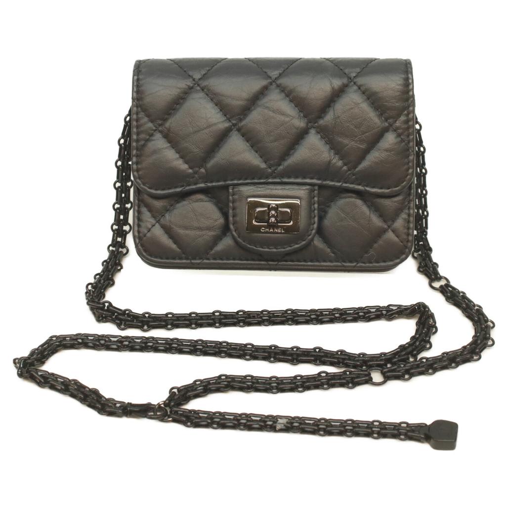 CHANEL 2.55 Sobrack Vintage Calfskin Card Case Chain Mini Shoulder Shoulder bag Black/BlackHardwareUsed
